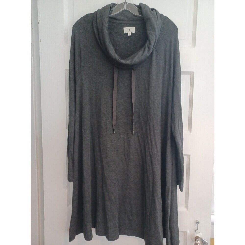 LOFT Lou & Grey knit long sleeve cowlneck dress L charcoal minimalist lounge